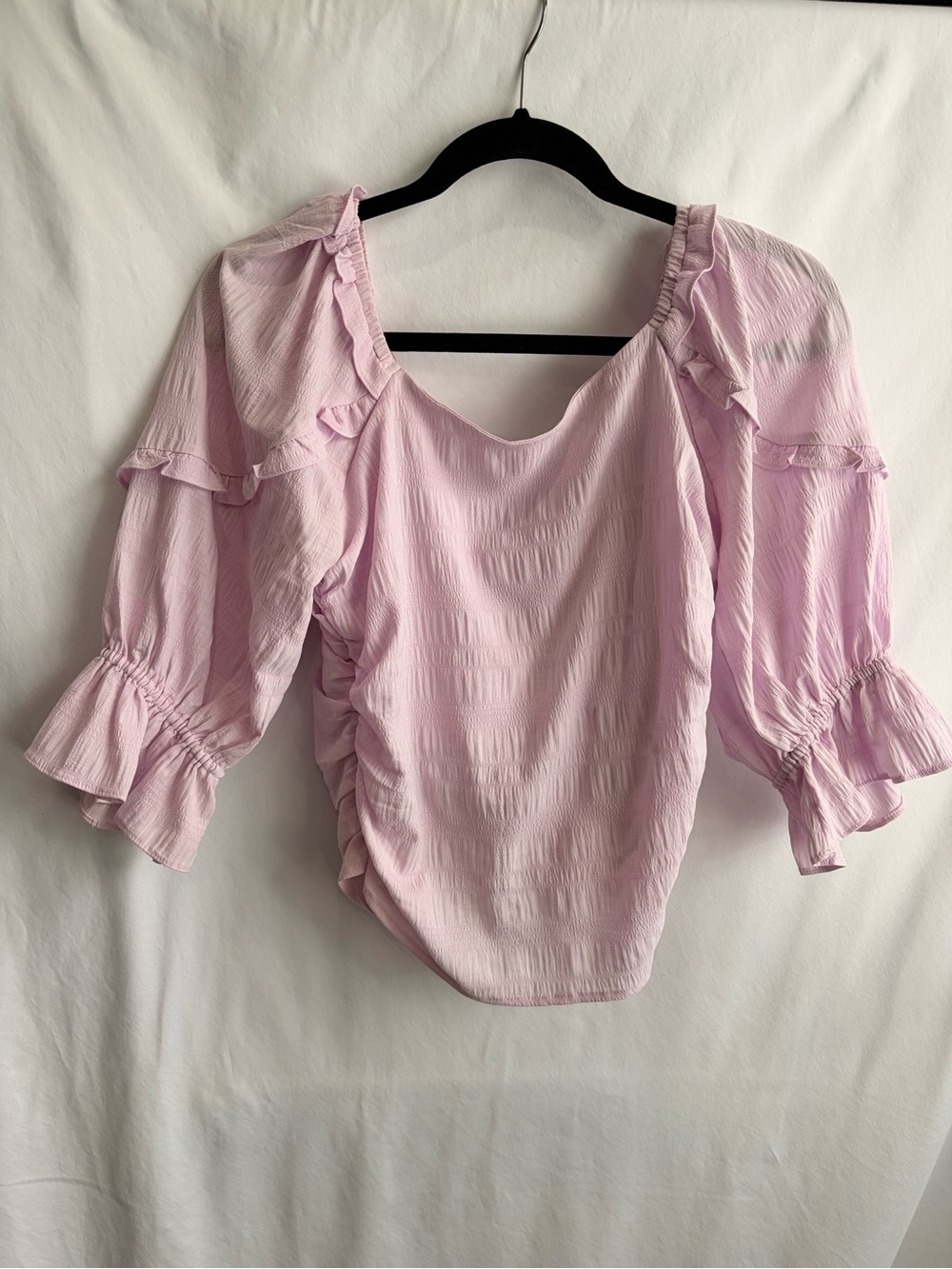 En Saison Pastel Lilac Ruffle-Smock Blouse Large - Picture 6 of 12